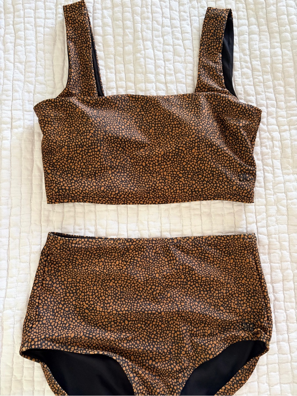 Albion Fit High-Waisted Bikini Set | Brown & Black Speckled Print | Size Small - Picture 2 of 5